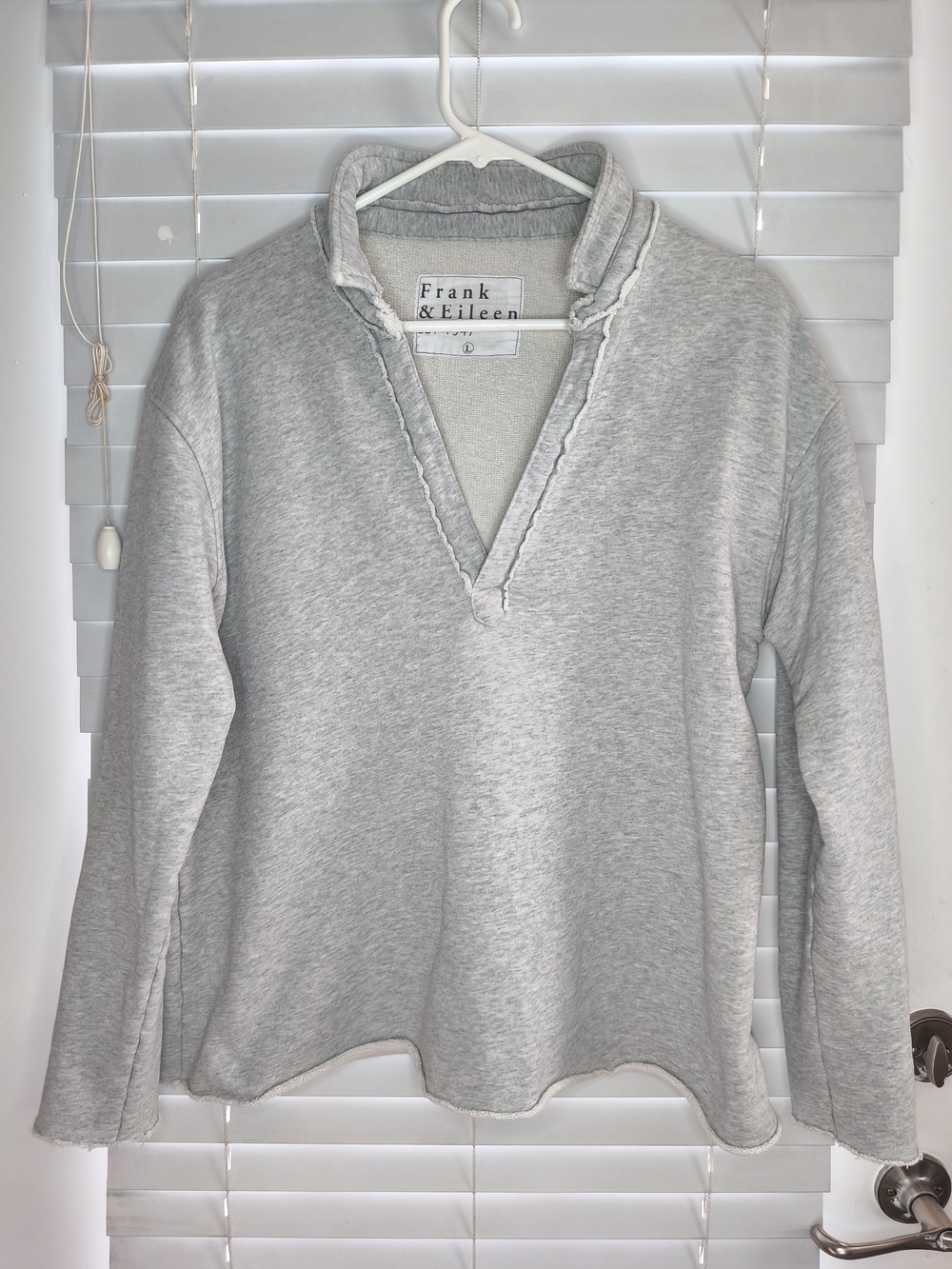 Frank & Eileen Patrick Popover Henley Sweatshirt Gray Melange Triple Fleece Sz L